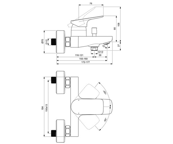 смеситель для ванны IDEAL STANDARD CERALIFE C